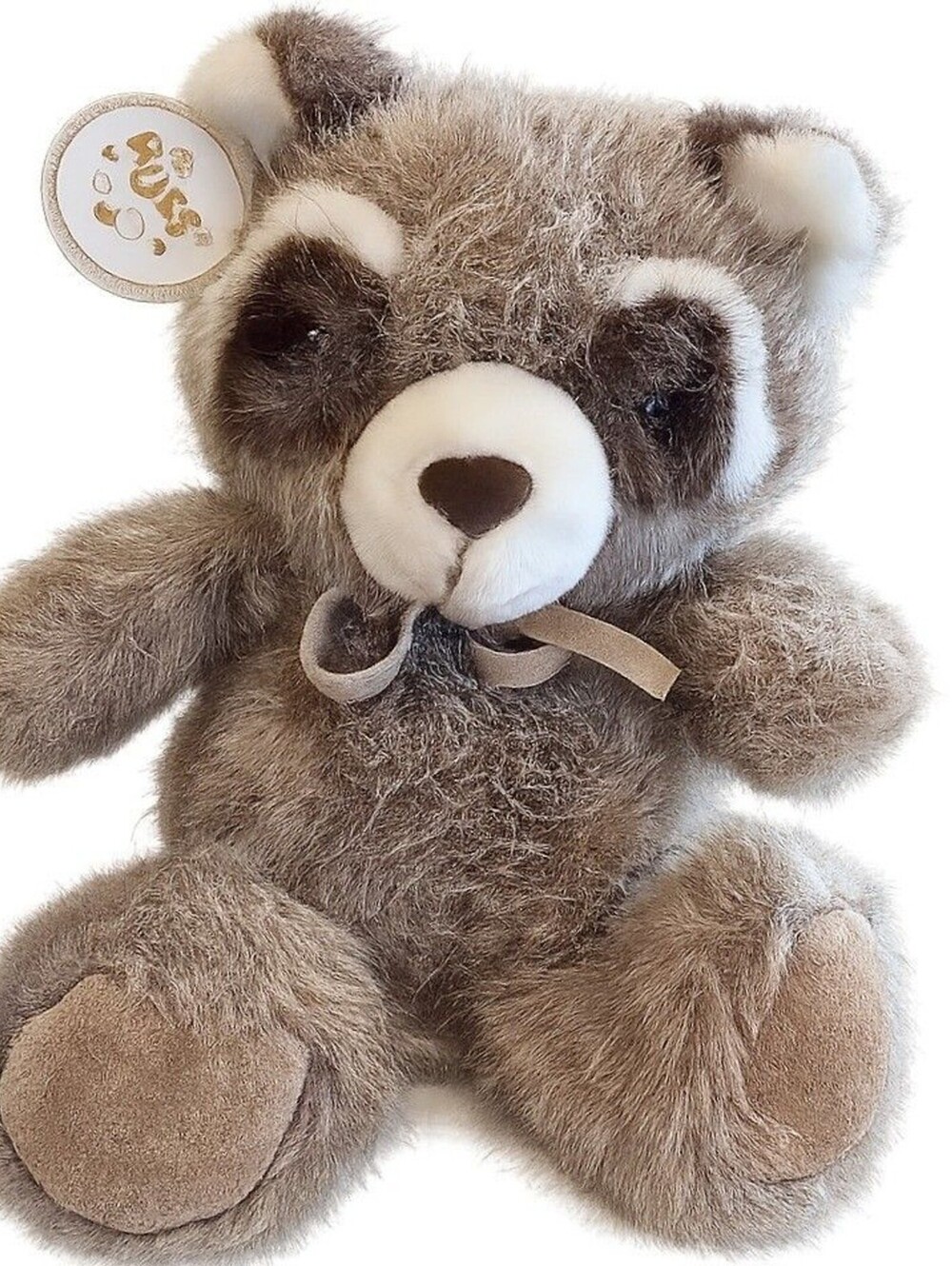 Vintage 1980s Russ Berrie Macaroon Raccoon 9" Plush Caress Soft Pets Korea